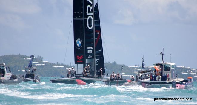 Day 2 – Race 2 – Oracle Team USA post finish - Louis Vuitton America's Cup ©  Jude Robertson http://juderobertsonphoto.wix.com/pix